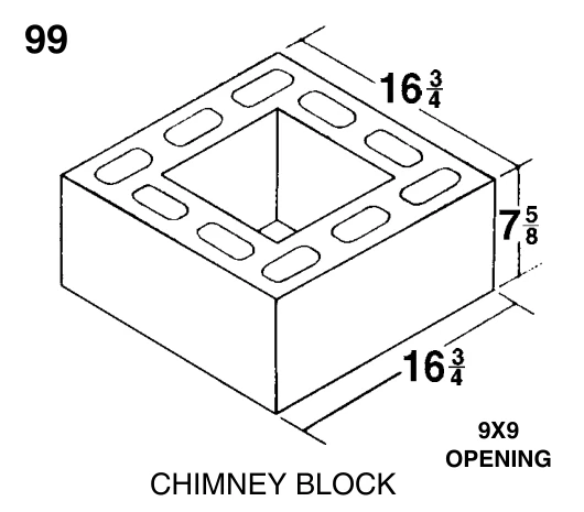 Chimney Block — 9 × 9 In. Opening product drawing