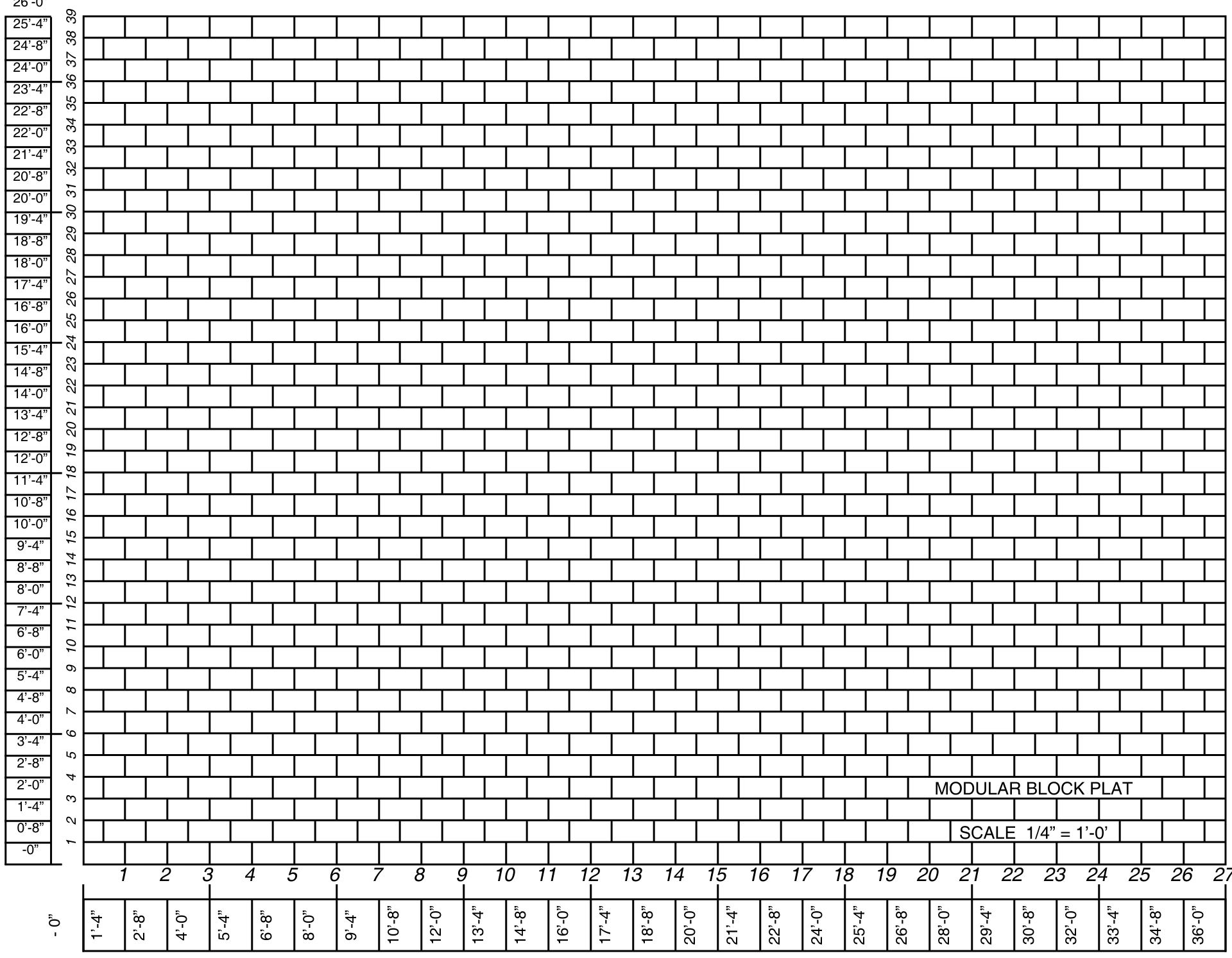 Reference layout grid in 8-inch vertical and 16-inch horizontal modules; use the dimension labels, not screen scale.